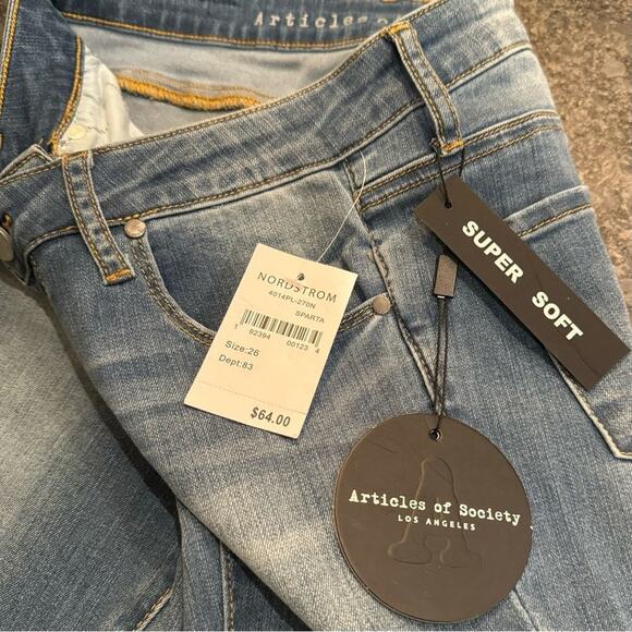 ARTICLES OF SOCIETY SUPER SOFT SPARTA WASH SKINNY JEANS W/ FRAYED HEM SZ 26 - Picture 4 of 7
